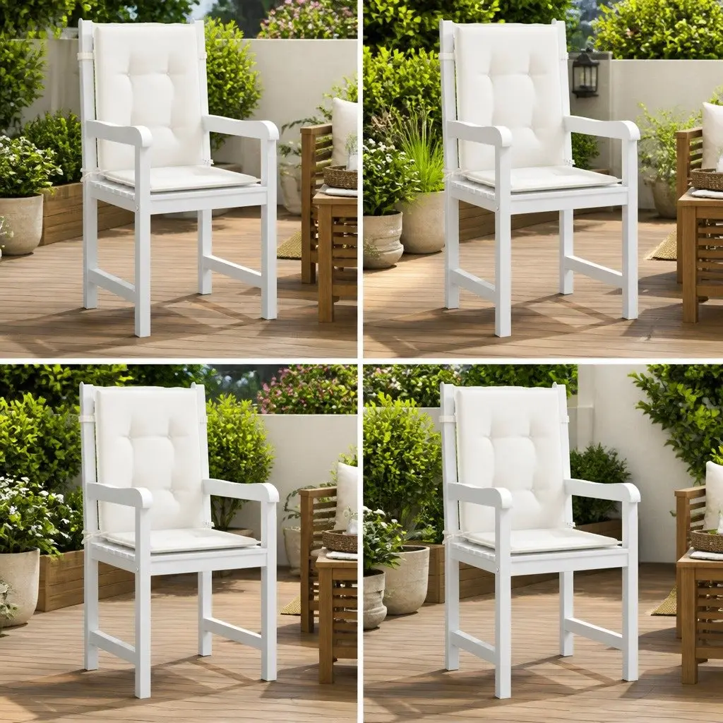 Lowback Chair Cushions Polyester 100 x 50 x 4 cm Cream 4 Pieces Outdoor Indoor Garden Patio Seat Pad