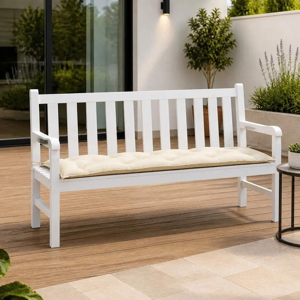 Garden Bench Cushion Polyester 150 x 50 x 7 cm Cream Outdoor Patio Seating Pad Non-Slip