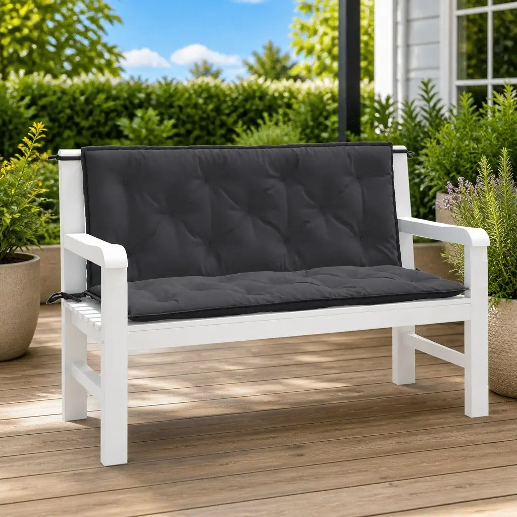 Outdoor Seating Pads Anthracite Polyester 120x50x7cm Set of 2 Garden Bench Cushions
