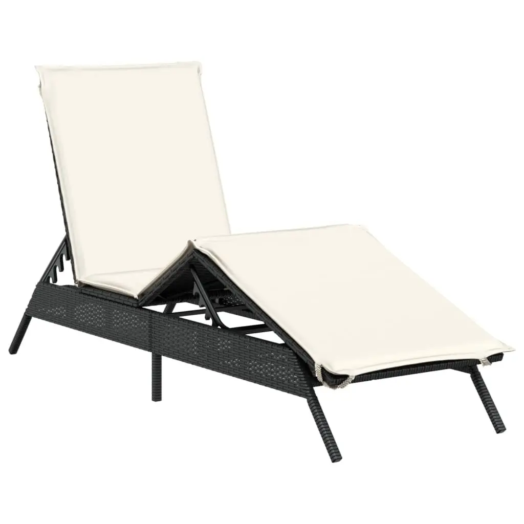 Sun Lounger PE Rattan Adjustable Reclining Lounge Chair with Cushion Black