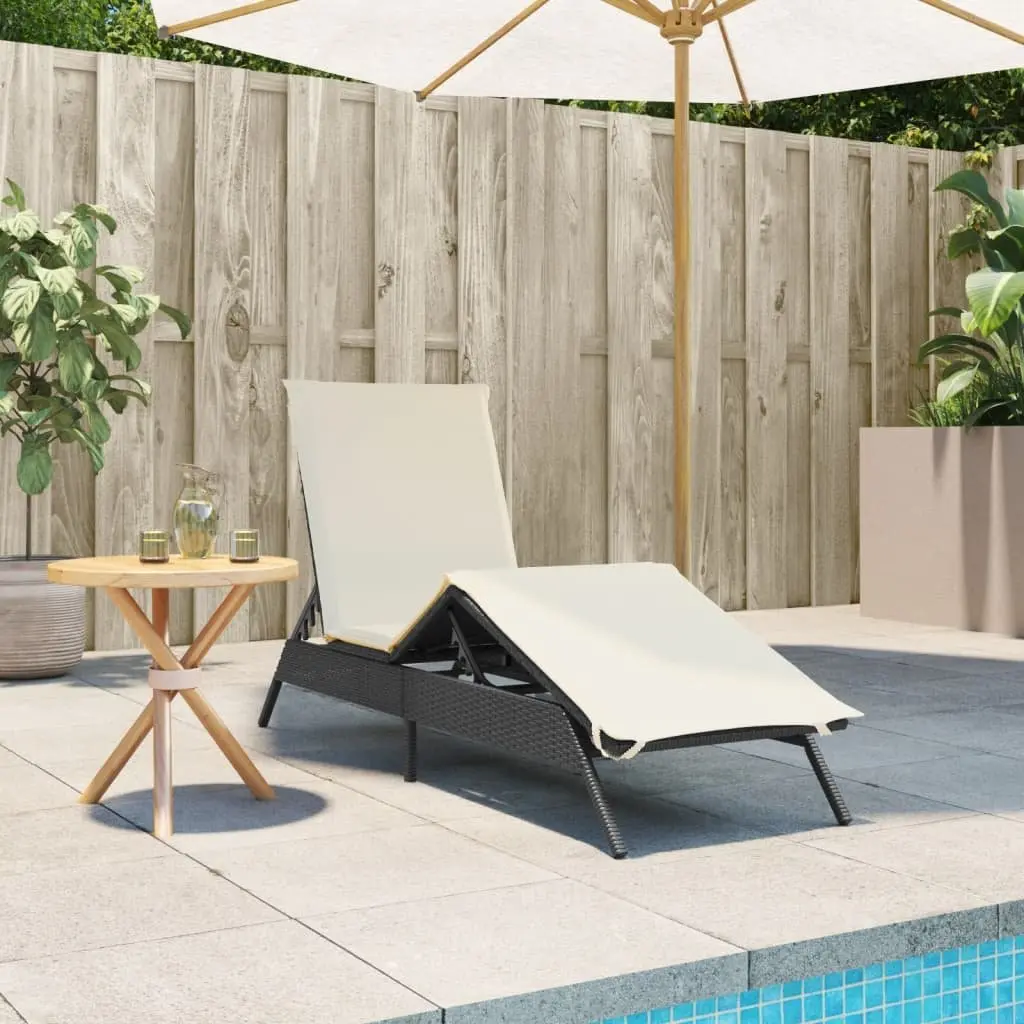 Sun Lounger PE Rattan Adjustable Reclining Lounge Chair with Cushion Black