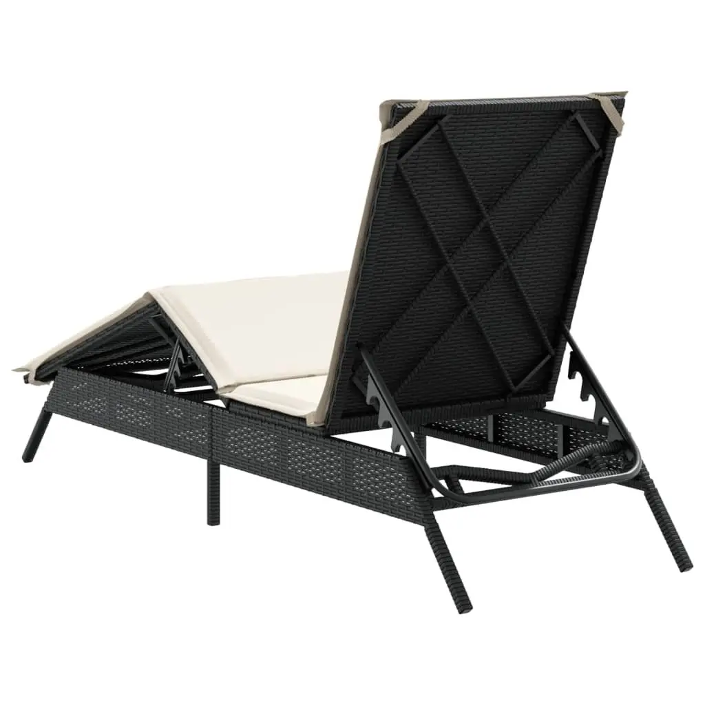 Sun Lounger PE Rattan Adjustable Reclining Lounge Chair with Cushion Black