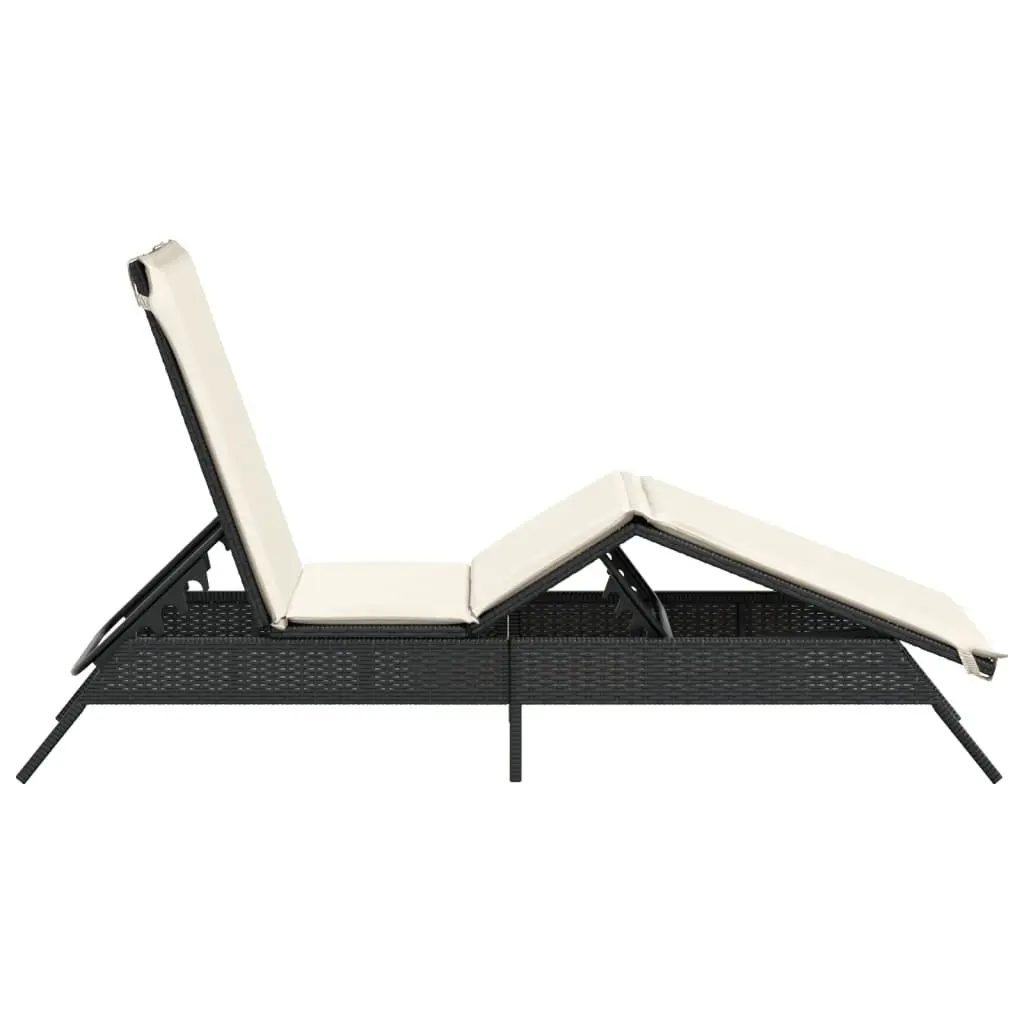Sun Lounger PE Rattan Adjustable Reclining Lounge Chair with Cushion Black