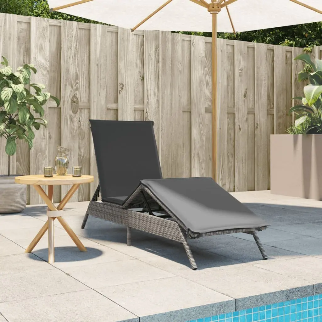 Adjustable Sun Lounger with Cushion Grey PE Rattan Outdoor Reclining Chair