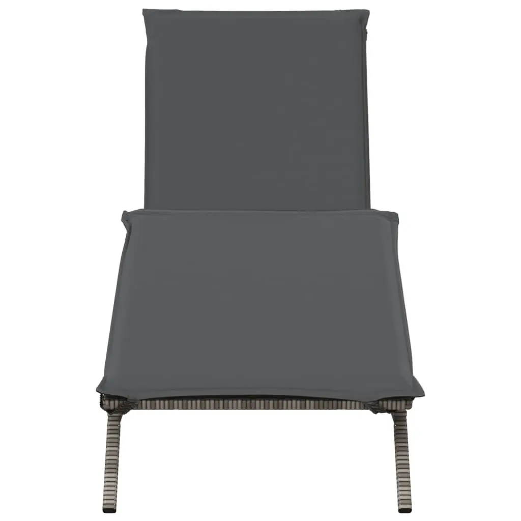 Adjustable Sun Lounger with Cushion Grey PE Rattan Outdoor Reclining Chair