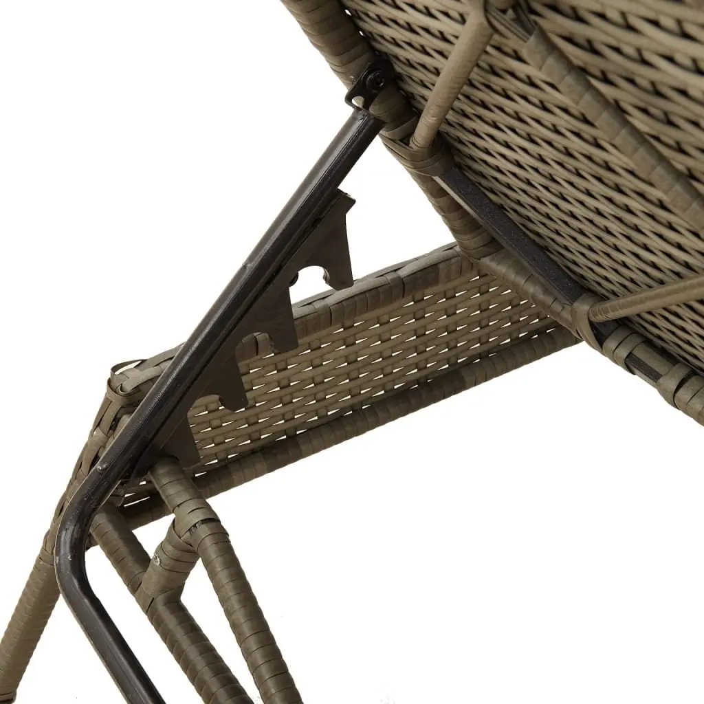 Adjustable Sun Lounger with Cushion Grey PE Rattan Outdoor Reclining Chair