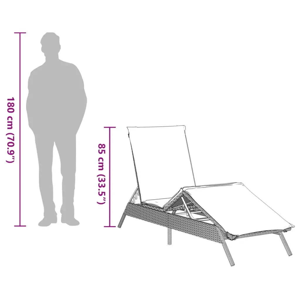 Sun Loungers Set PE Rattan Adjustable Recliner Chairs with Side Table Black