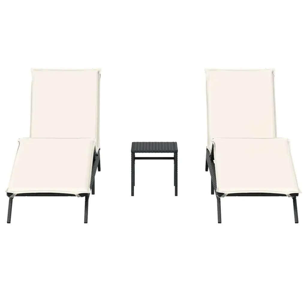 Sun Loungers Set PE Rattan Adjustable Recliner Chairs with Side Table Black