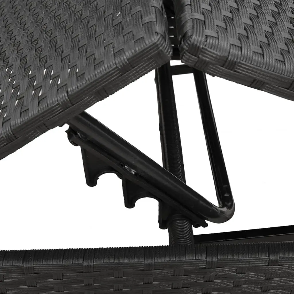 Sun Loungers Set PE Rattan Adjustable Recliner Chairs with Side Table Black
