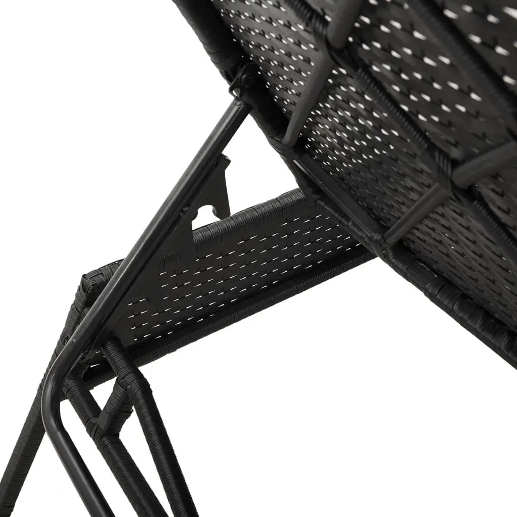 Sun Loungers Set PE Rattan Adjustable Recliner Chairs with Side Table Black