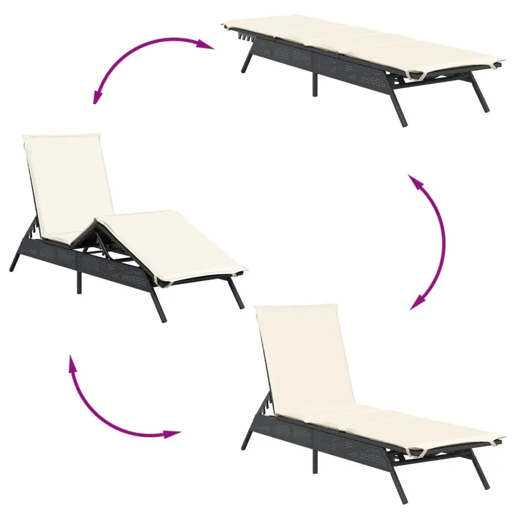Sun Loungers Set PE Rattan Adjustable Recliner Chairs with Side Table Black