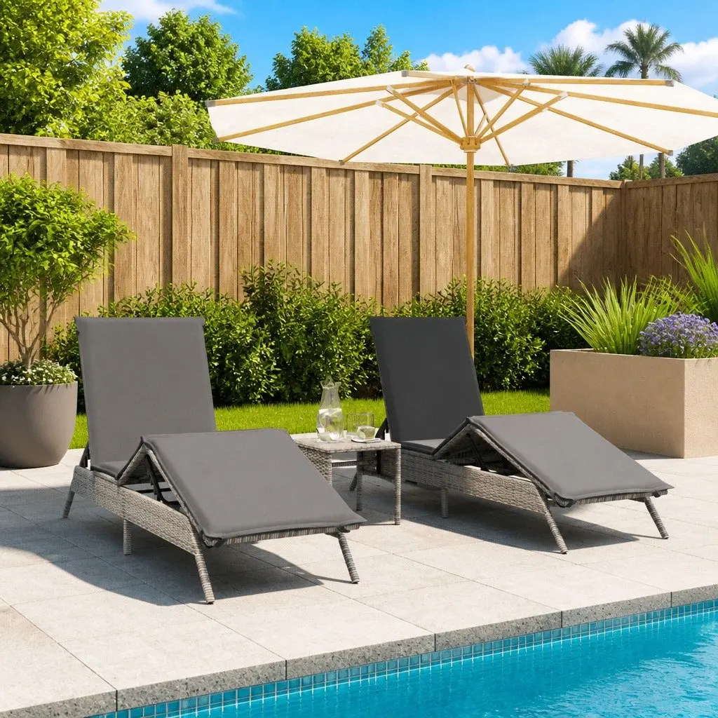 Sun Lounger Set PE Rattan Adjustable 2 pcs Grey Outdoor Garden Furniture
