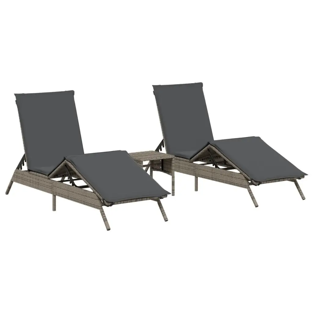 Sun Lounger Set PE Rattan Adjustable 2 pcs Grey Outdoor Garden Furniture