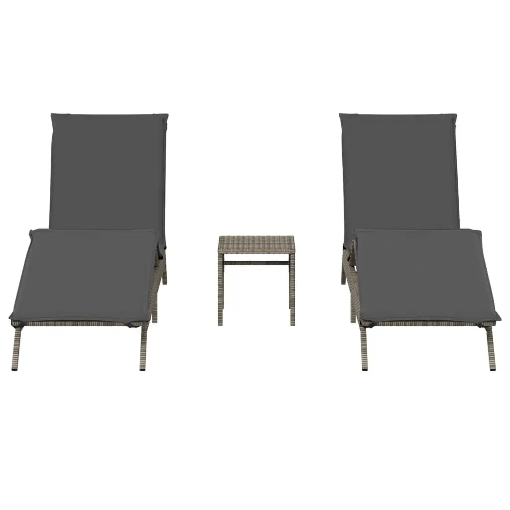 Sun Lounger Set PE Rattan Adjustable 2 pcs Grey Outdoor Garden Furniture