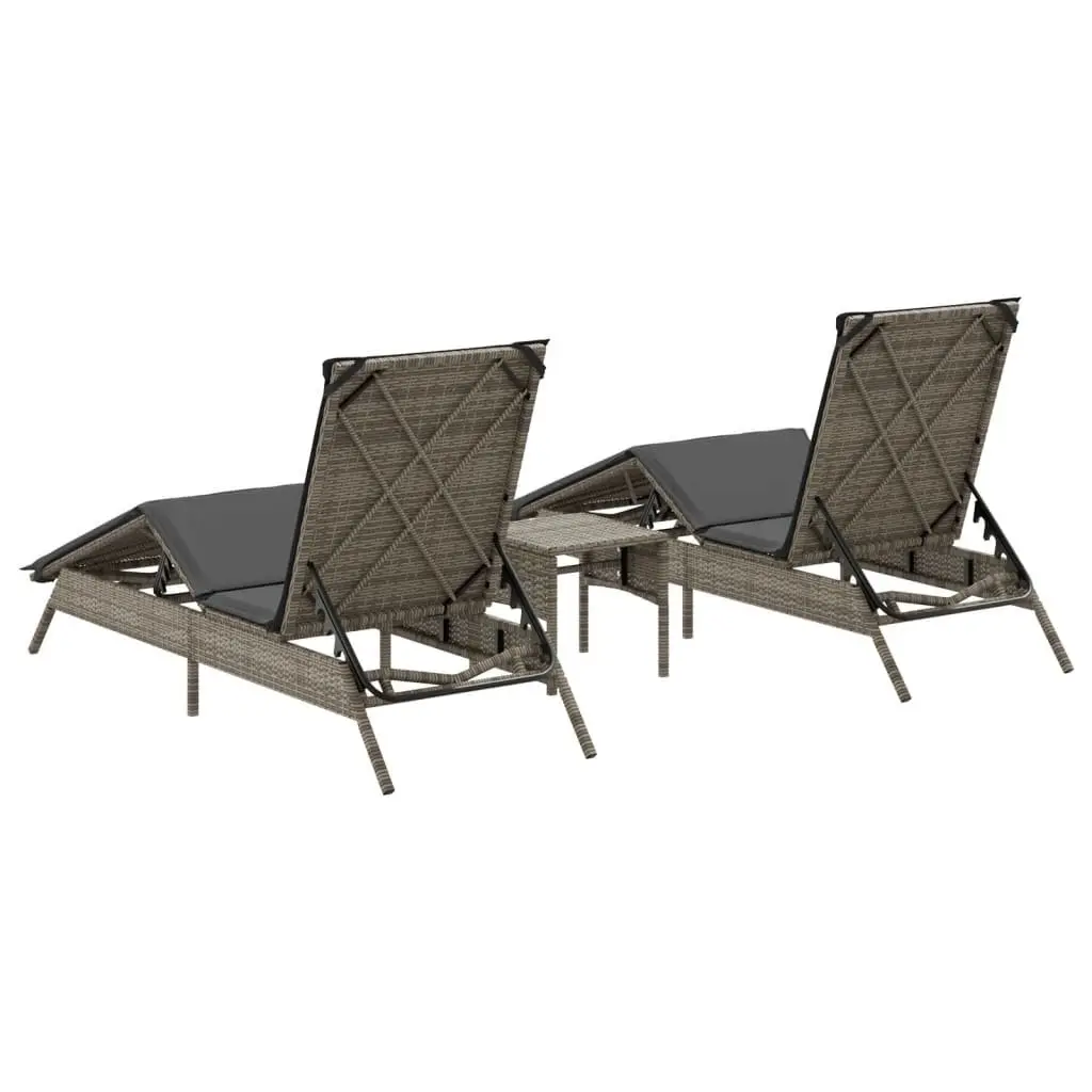 Sun Lounger Set PE Rattan Adjustable 2 pcs Grey Outdoor Garden Furniture