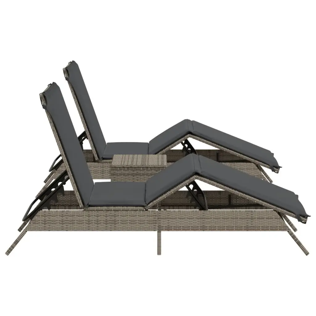 Sun Lounger Set PE Rattan Adjustable 2 pcs Grey Outdoor Garden Furniture