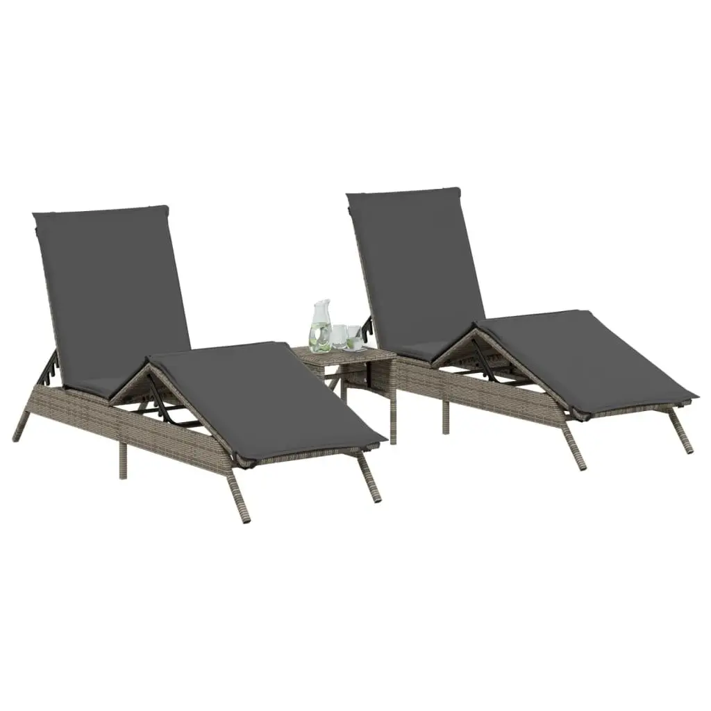 Sun Lounger Set PE Rattan Adjustable 2 pcs Grey Outdoor Garden Furniture