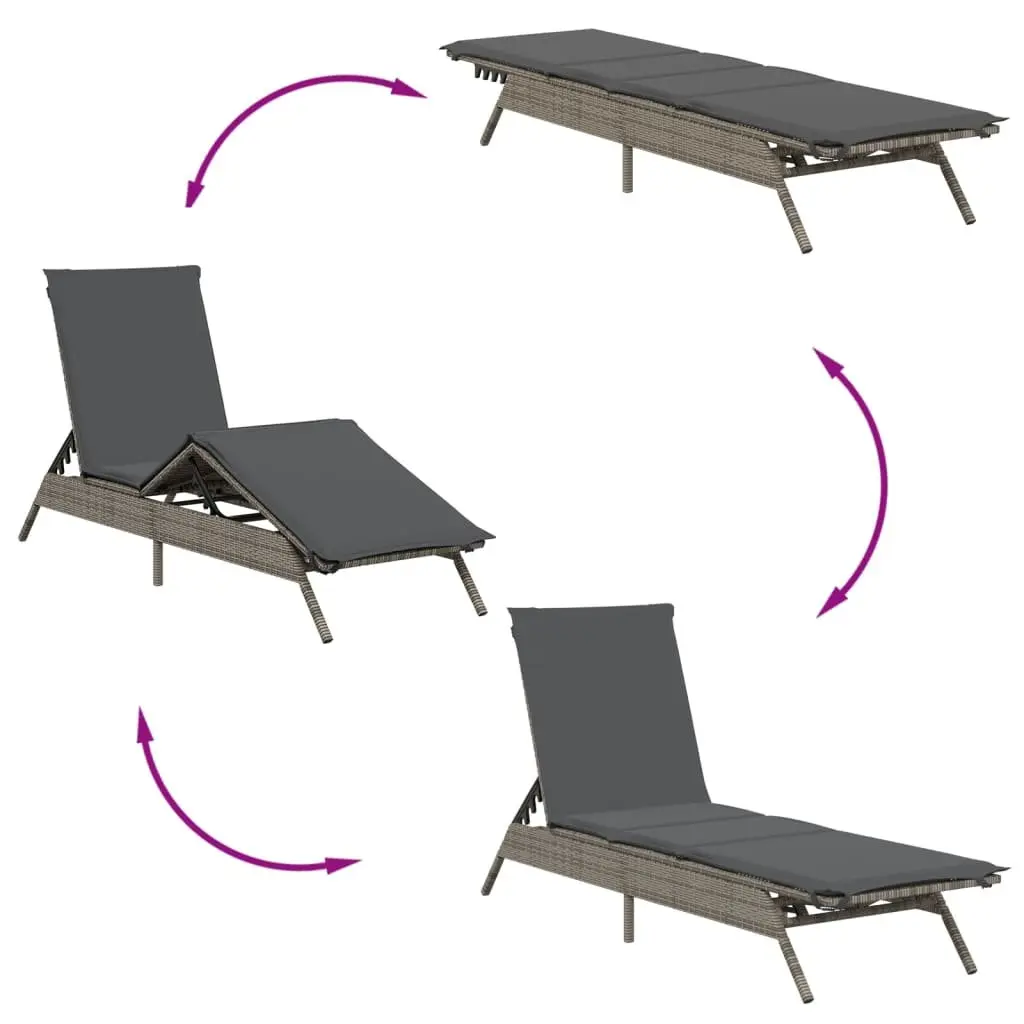 Sun Lounger Set PE Rattan Adjustable 2 pcs Grey Outdoor Garden Furniture