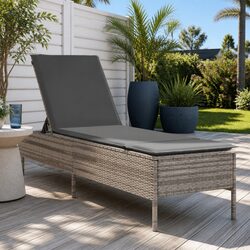 Practical Grey Sun Lounger with Cushion for Outdoor Living