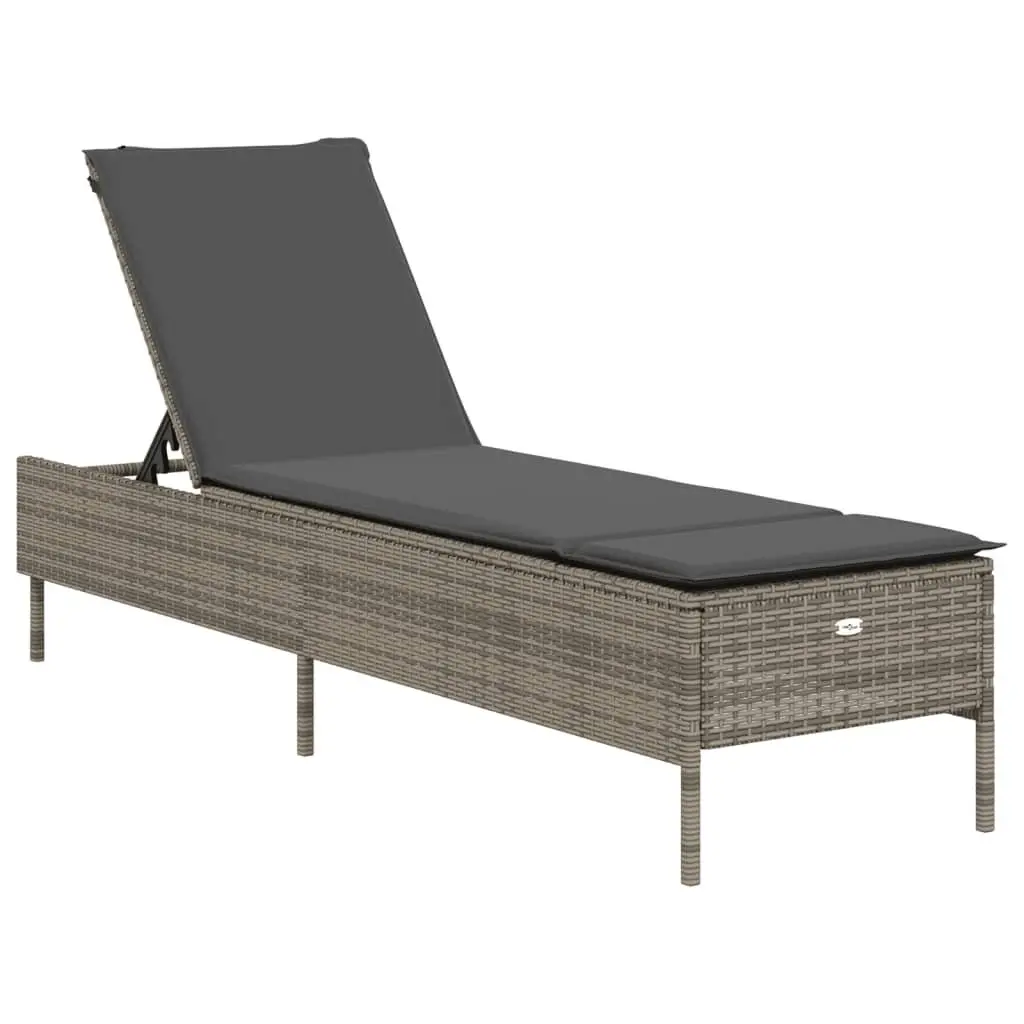Adjustable Backrest Sun Lounger Grey PE Rattan with Cushion Outdoor Furniture