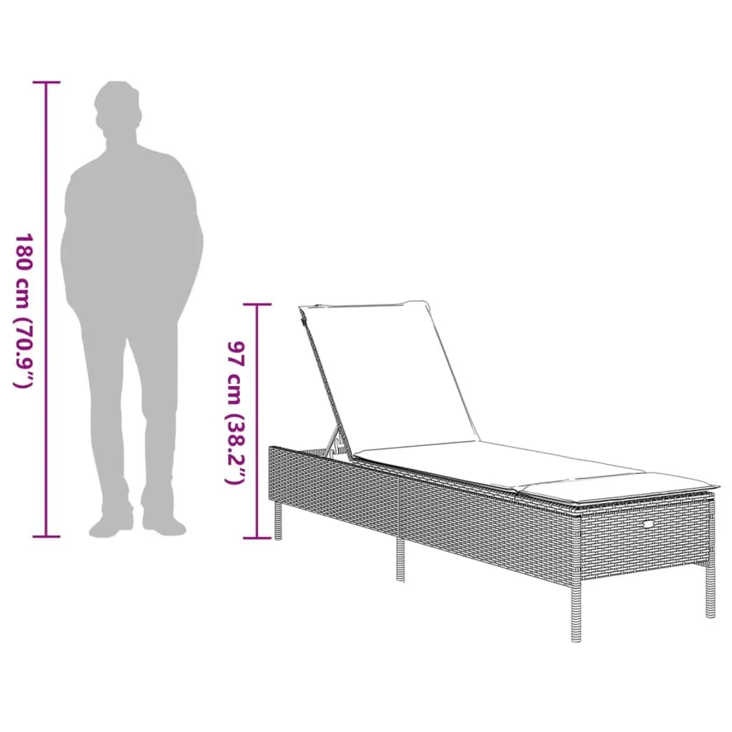 Adjustable Backrest Sun Lounger Grey PE Rattan with Cushion Outdoor Furniture