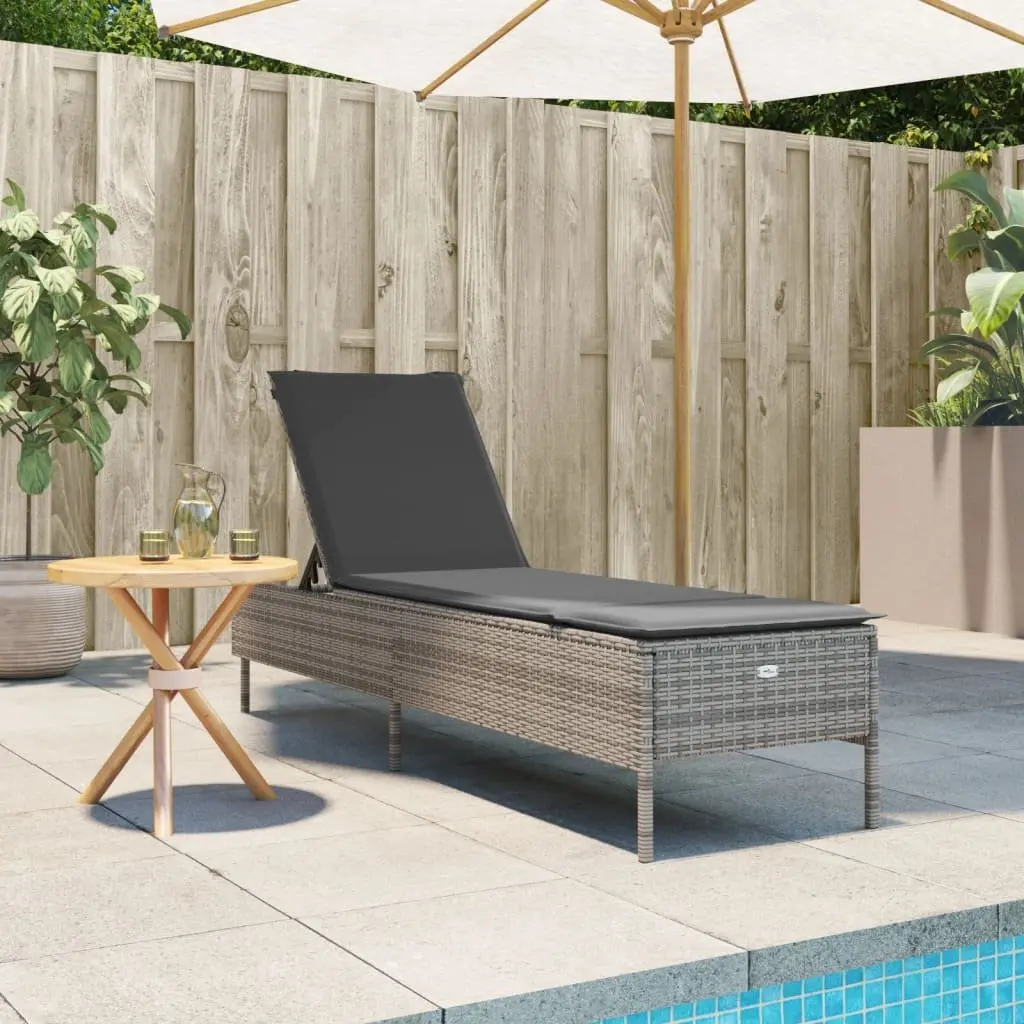 Adjustable Backrest Sun Lounger Grey PE Rattan with Cushion Outdoor Furniture