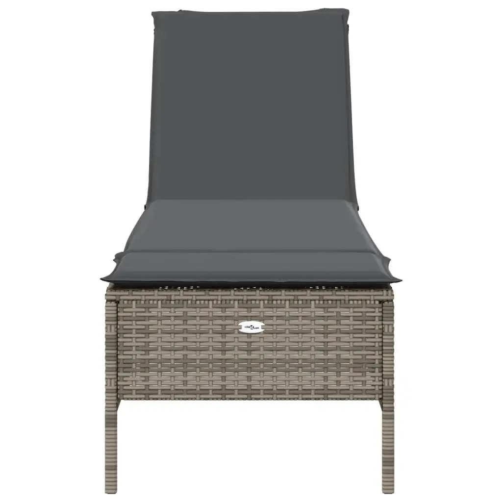 Adjustable Backrest Sun Lounger Grey PE Rattan with Cushion Outdoor Furniture