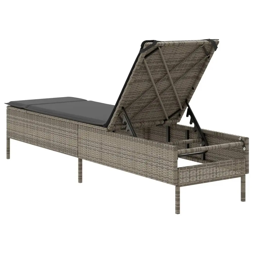 Adjustable Backrest Sun Lounger Grey PE Rattan with Cushion Outdoor Furniture