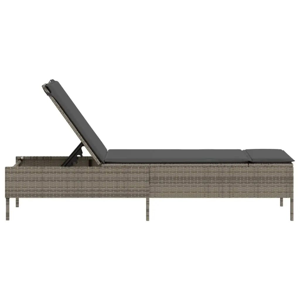 Adjustable Backrest Sun Lounger Grey PE Rattan with Cushion Outdoor Furniture