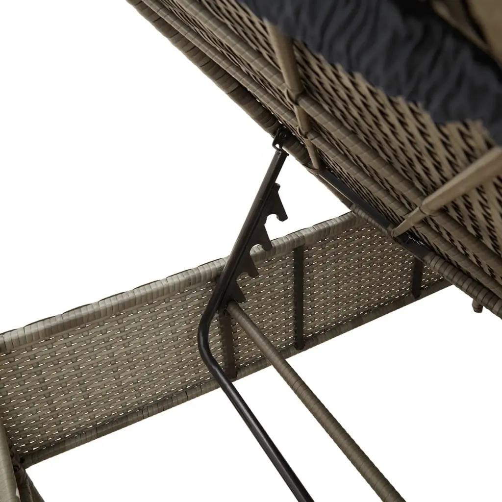 Adjustable Backrest Sun Lounger Grey PE Rattan with Cushion Outdoor Furniture