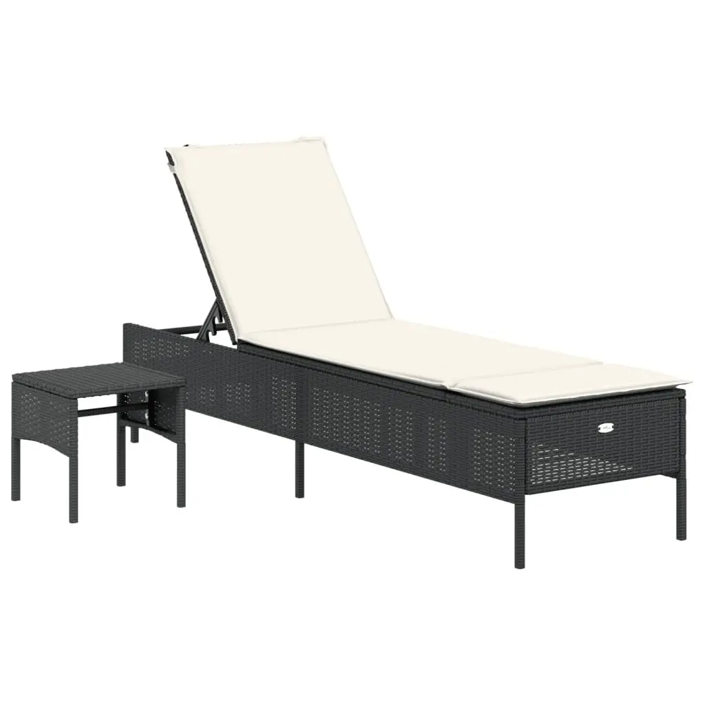 Sun Lounger Outdoor Seating Adjustable Backrest PE Rattan Frame with Side Table and Cushion Black