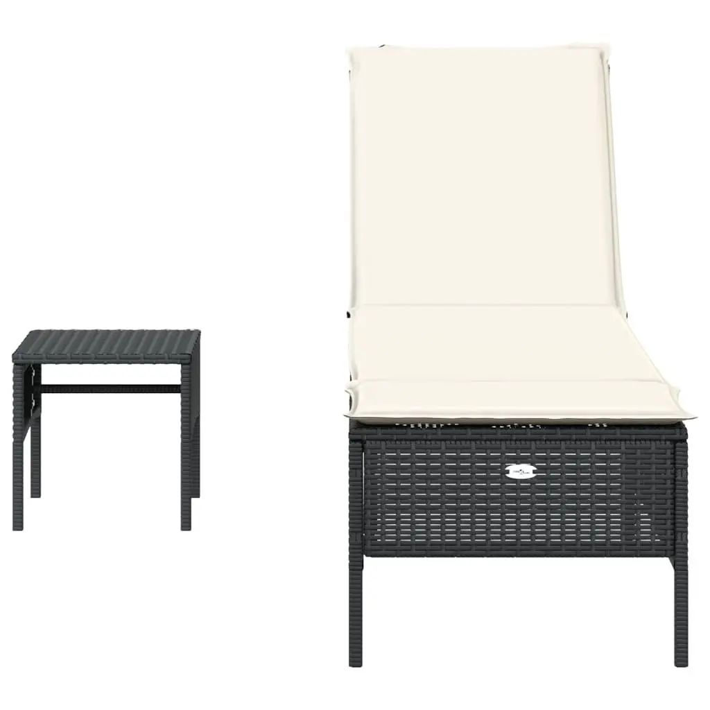 Sun Lounger Outdoor Seating Adjustable Backrest PE Rattan Frame with Side Table and Cushion Black