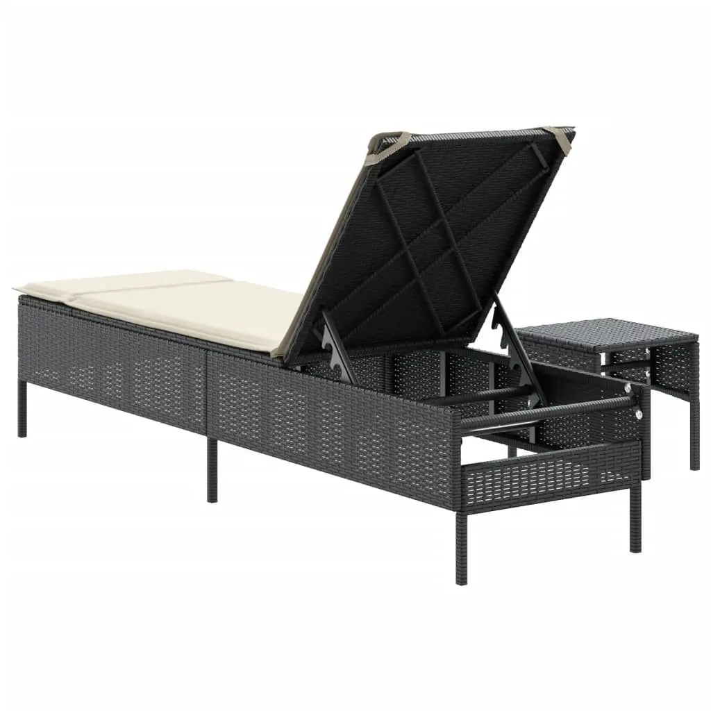 Sun Lounger Outdoor Seating Adjustable Backrest PE Rattan Frame with Side Table and Cushion Black