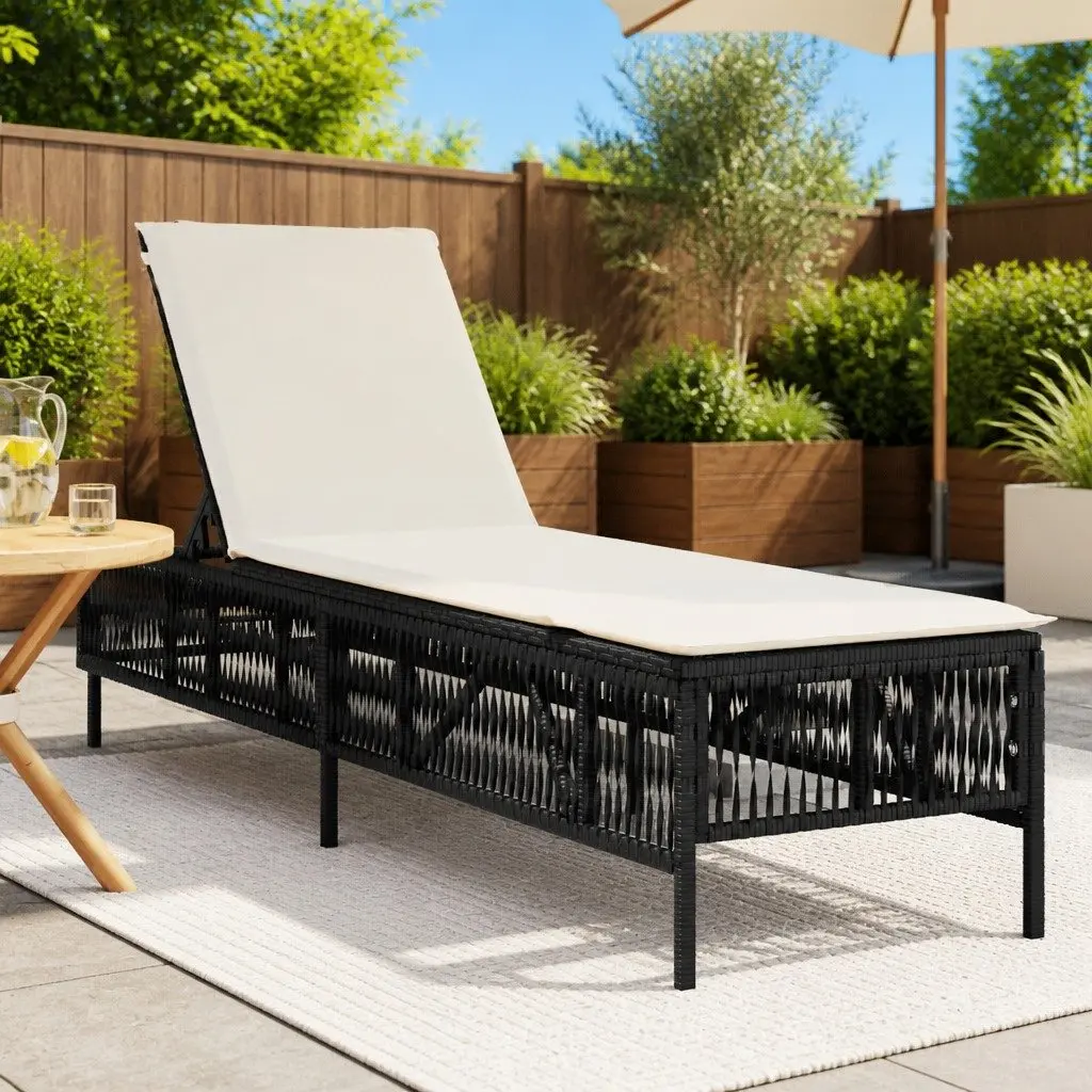 Sun Lounger PE Rattan Chair Adjustable Backrest Black