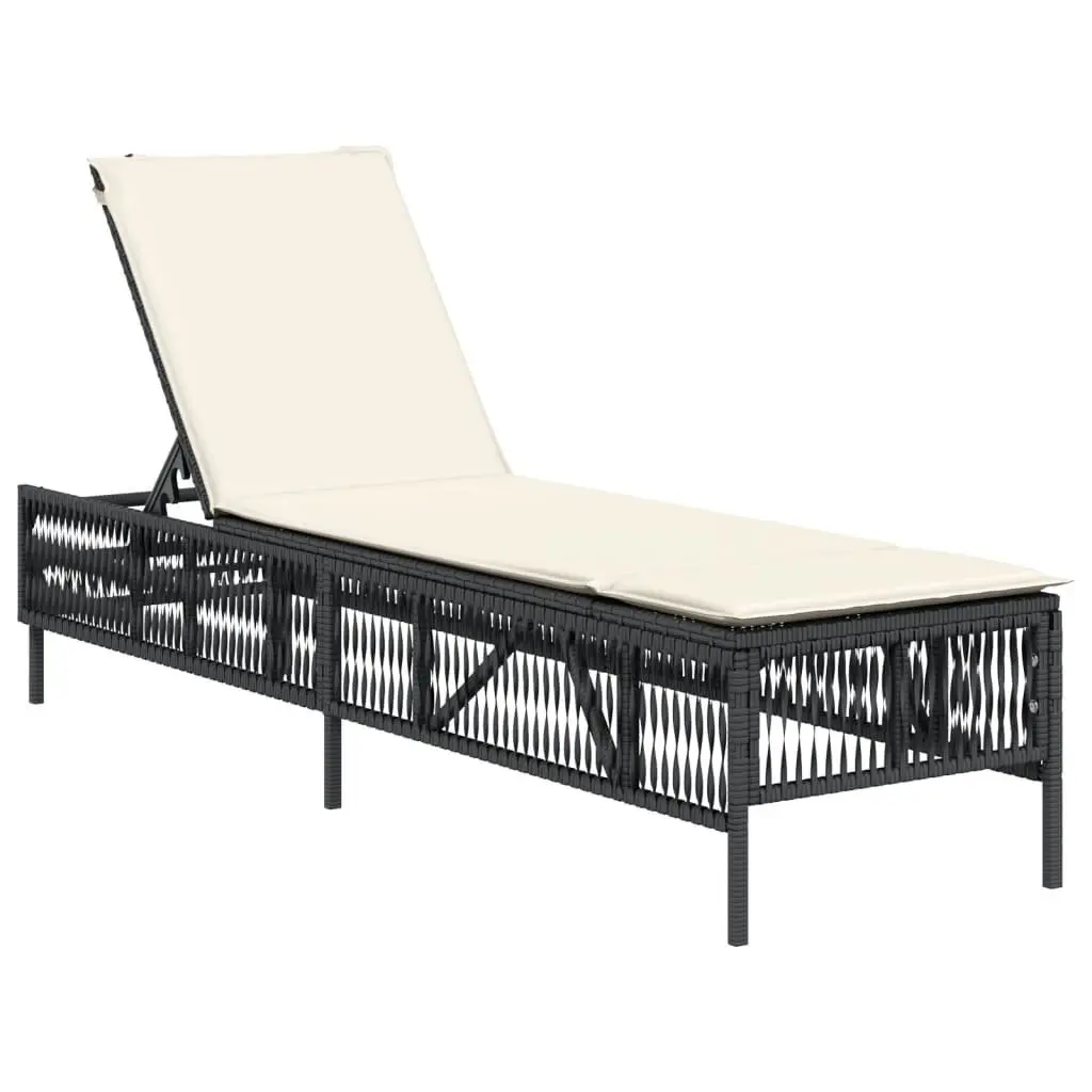 Sun Lounger PE Rattan Chair Adjustable Backrest Black