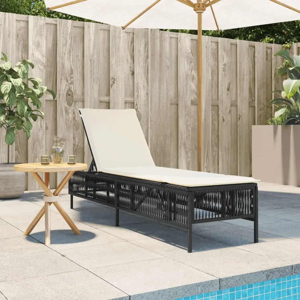 Sun Lounger PE Rattan Chair Adjustable Backrest Black