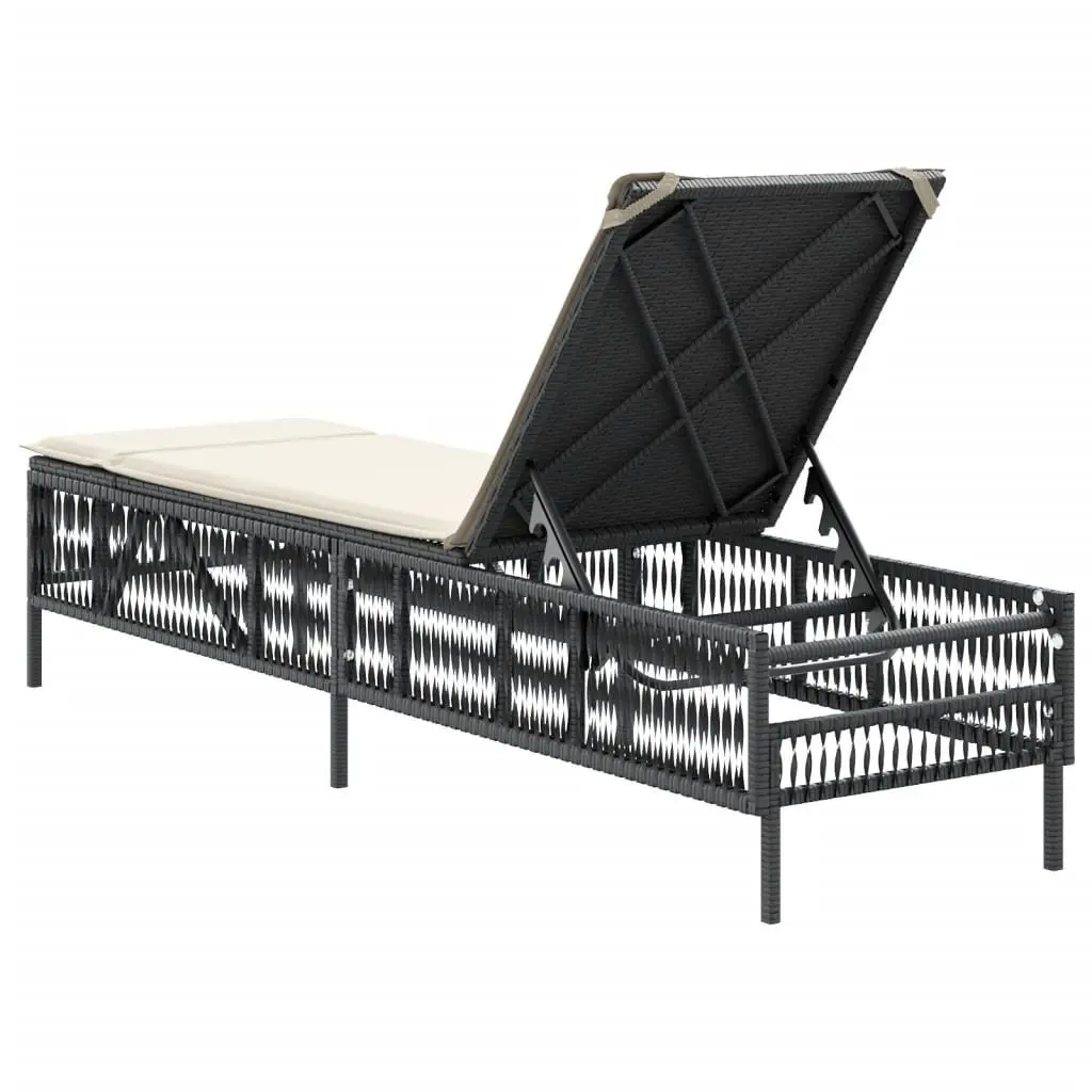 Sun Lounger PE Rattan Chair Adjustable Backrest Black