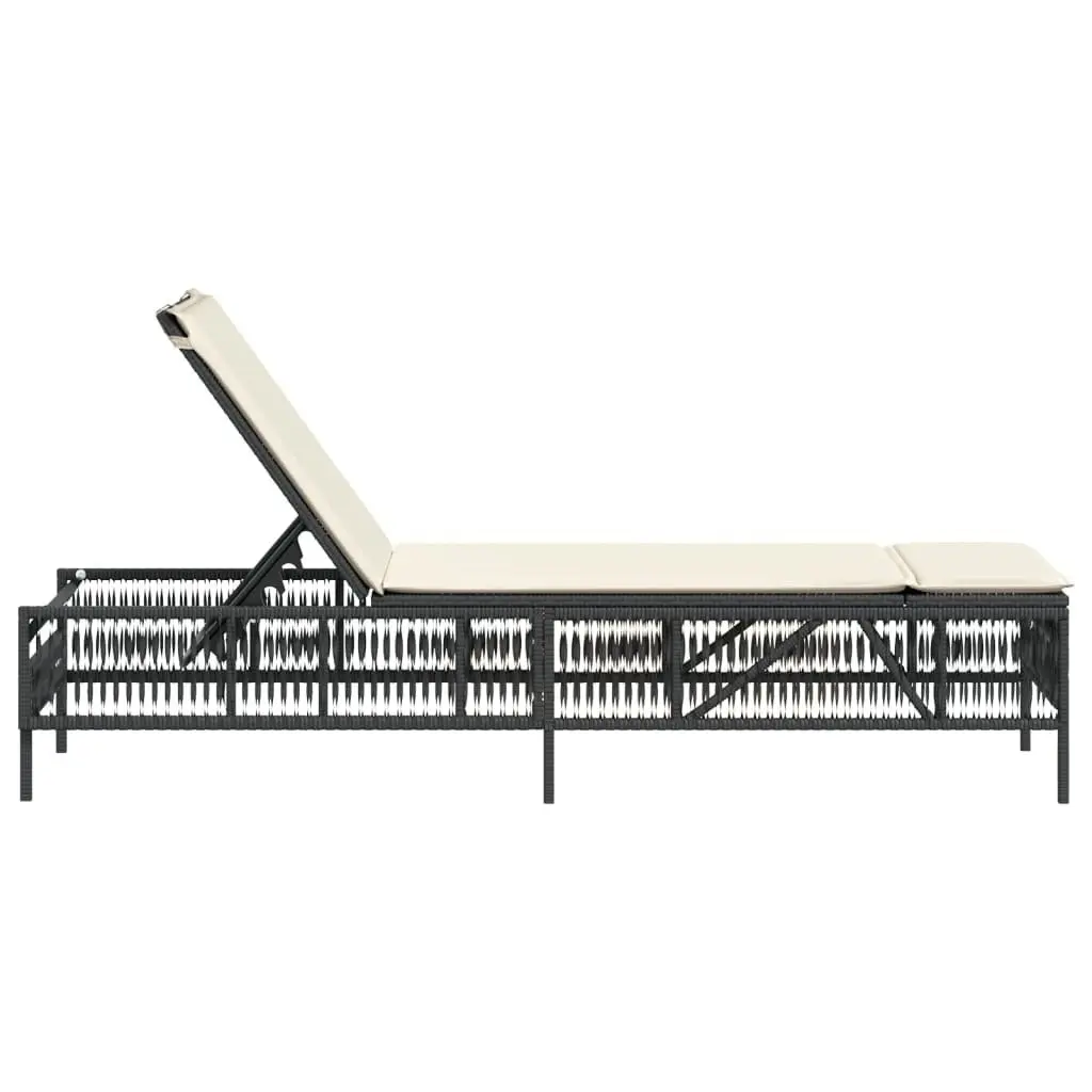 Sun Lounger PE Rattan Chair Adjustable Backrest Black