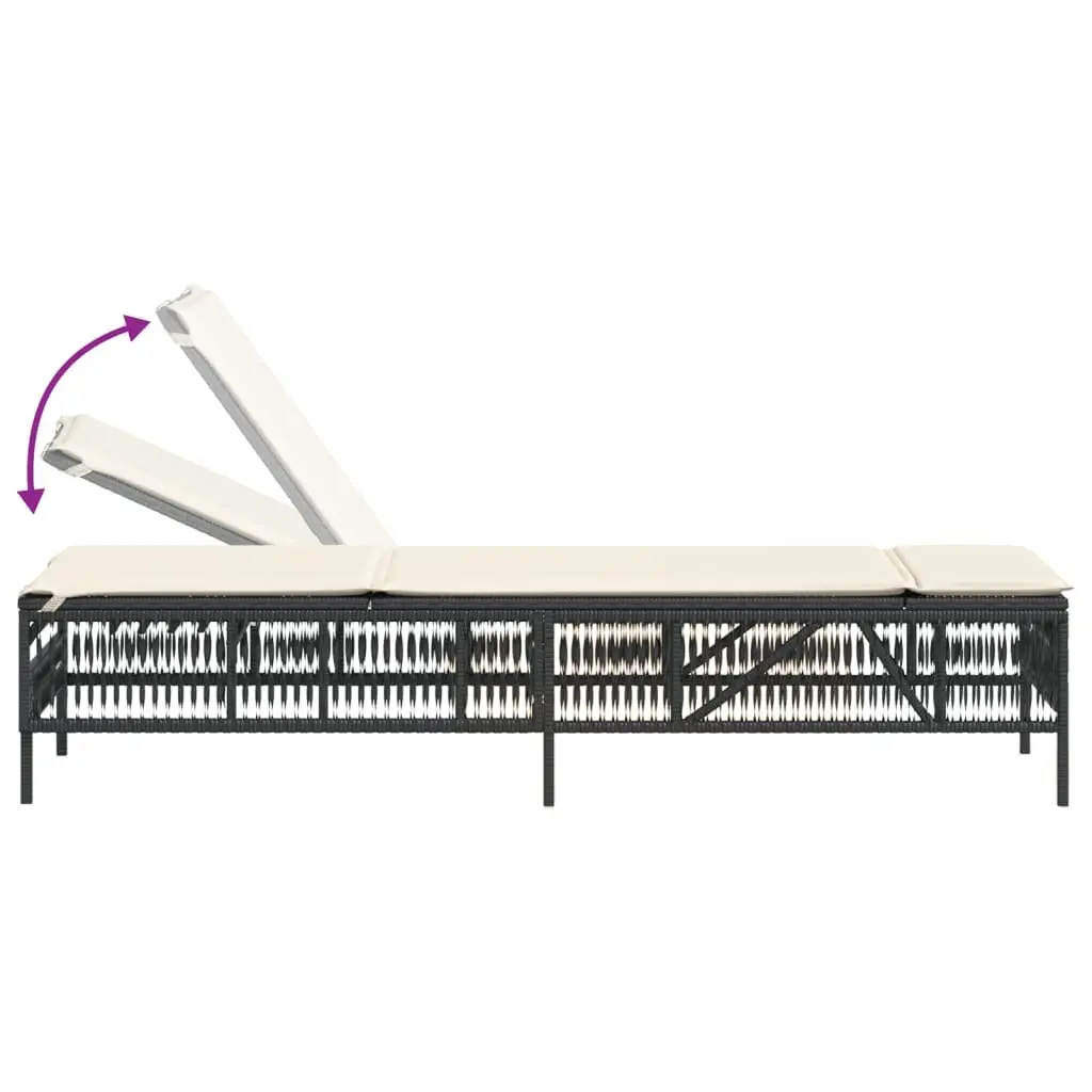 Sun Lounger PE Rattan Chair Adjustable Backrest Black