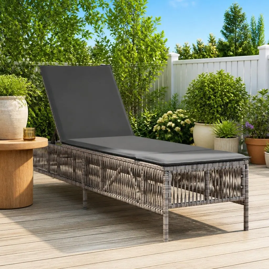 Adjustable Outdoor Reclining Chair with Grey Cushion Durable PE Rattan Frame