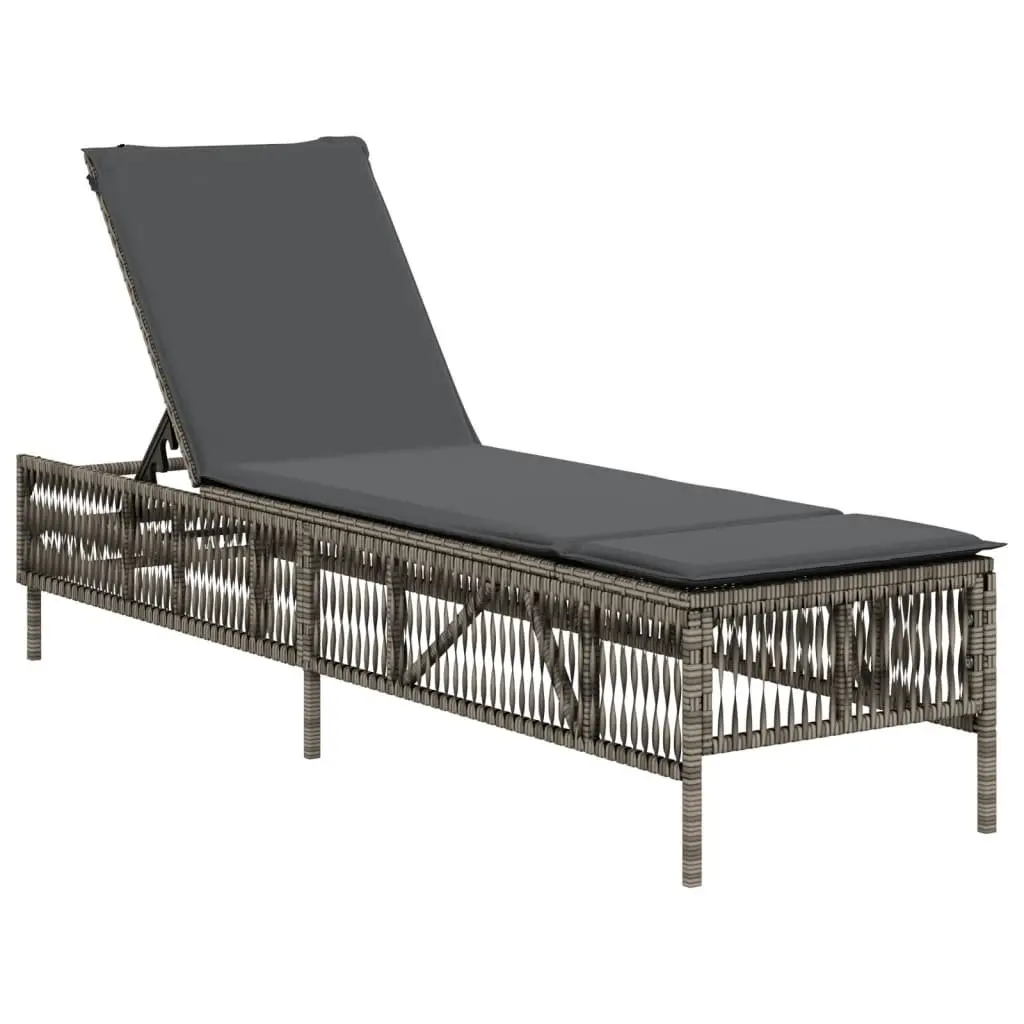 Adjustable Outdoor Reclining Chair with Grey Cushion Durable PE Rattan Frame