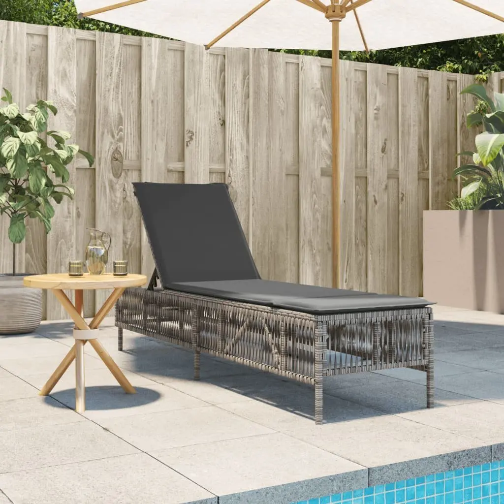 Adjustable Outdoor Reclining Chair with Grey Cushion Durable PE Rattan Frame