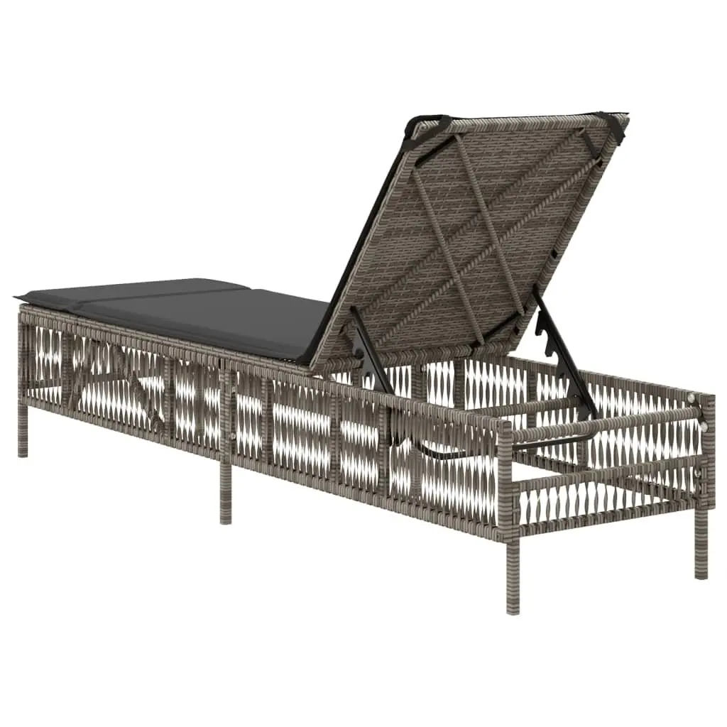 Adjustable Outdoor Reclining Chair with Grey Cushion Durable PE Rattan Frame
