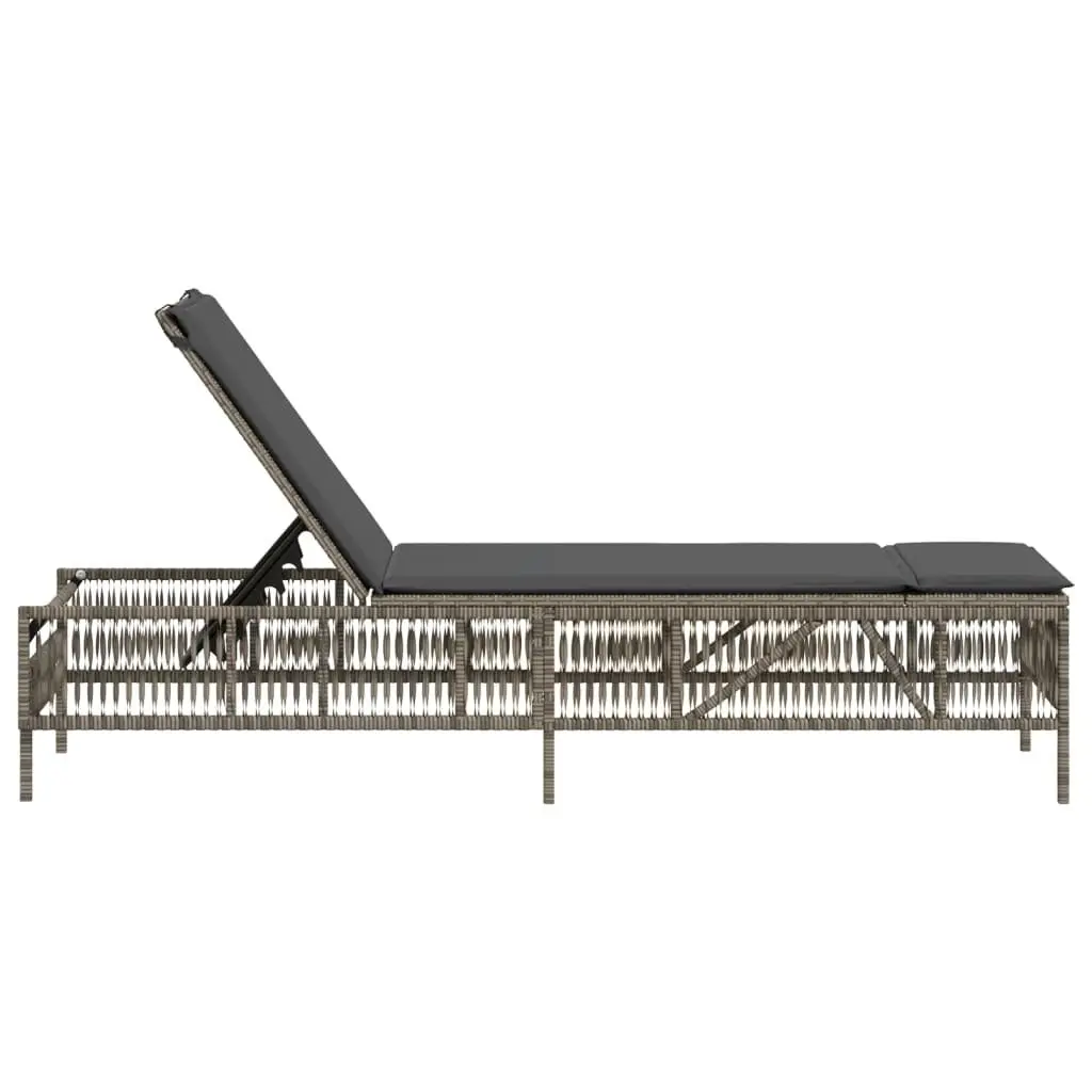 Adjustable Outdoor Reclining Chair with Grey Cushion Durable PE Rattan Frame