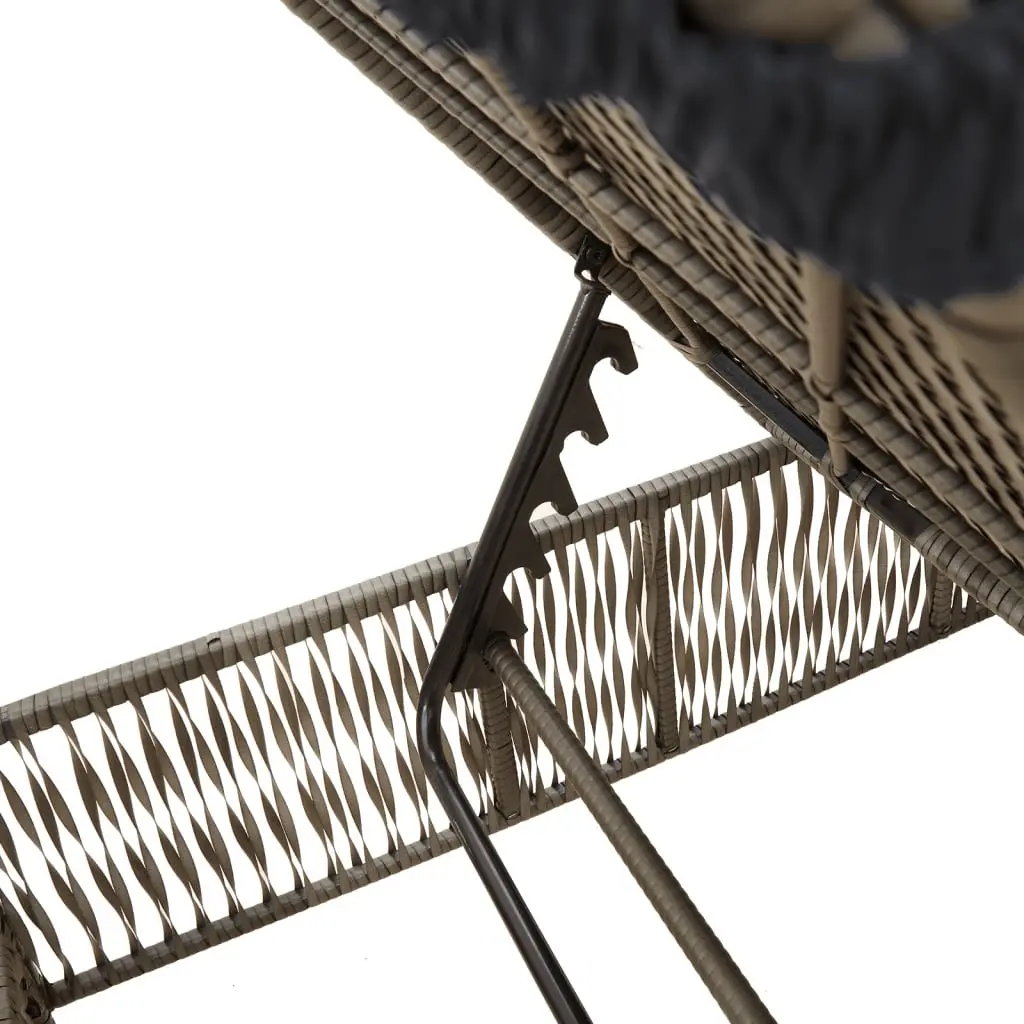 Adjustable Outdoor Reclining Chair with Grey Cushion Durable PE Rattan Frame