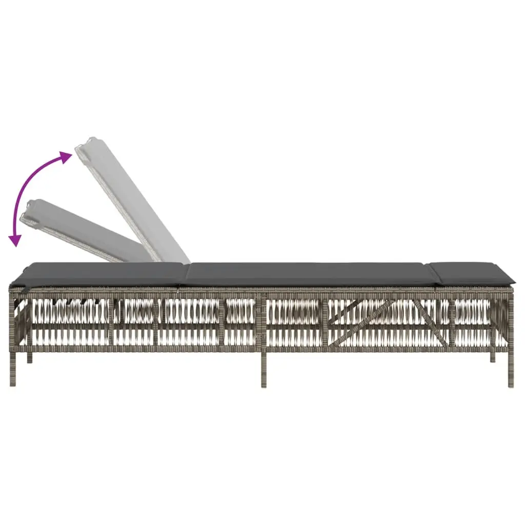 Adjustable Outdoor Reclining Chair with Grey Cushion Durable PE Rattan Frame
