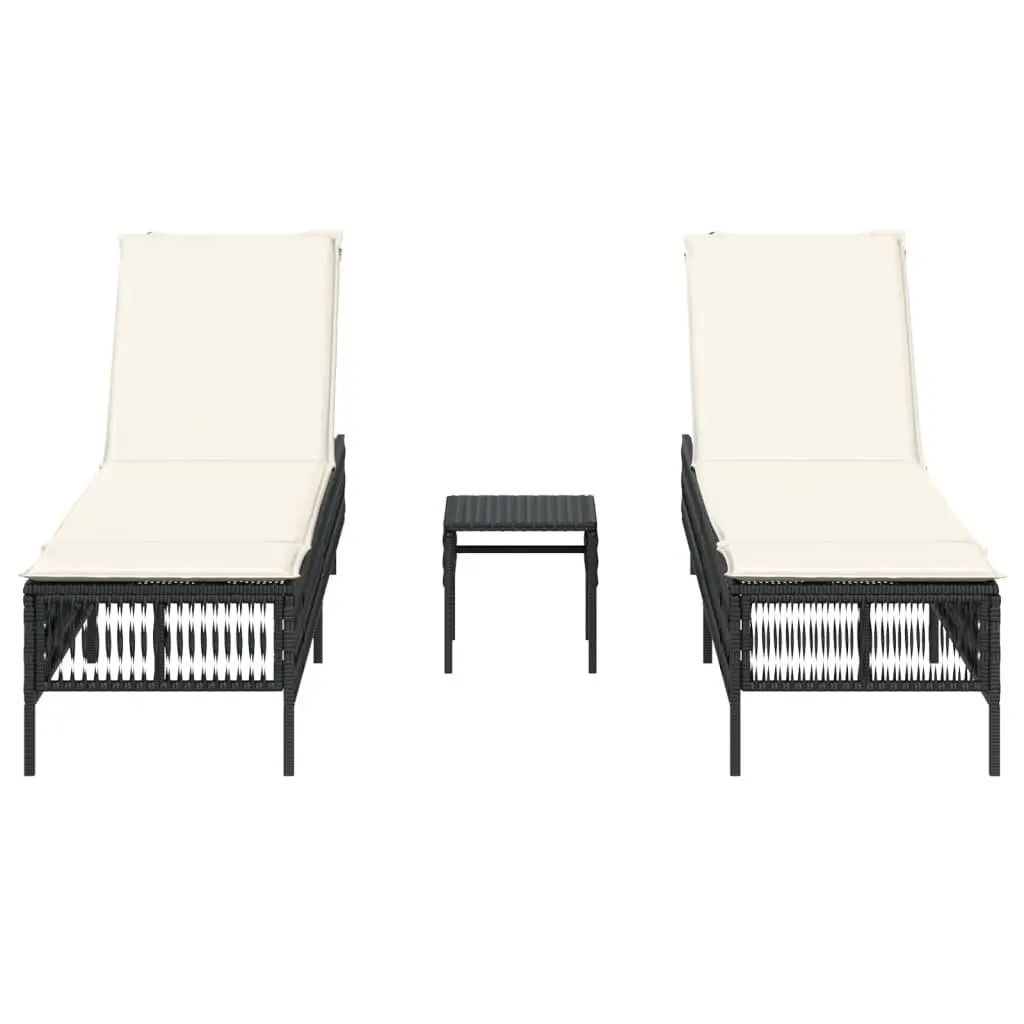 Sun Loungers PE Rattan Adjustable Backrest 2 pcs Black Outdoor Garden Furniture
