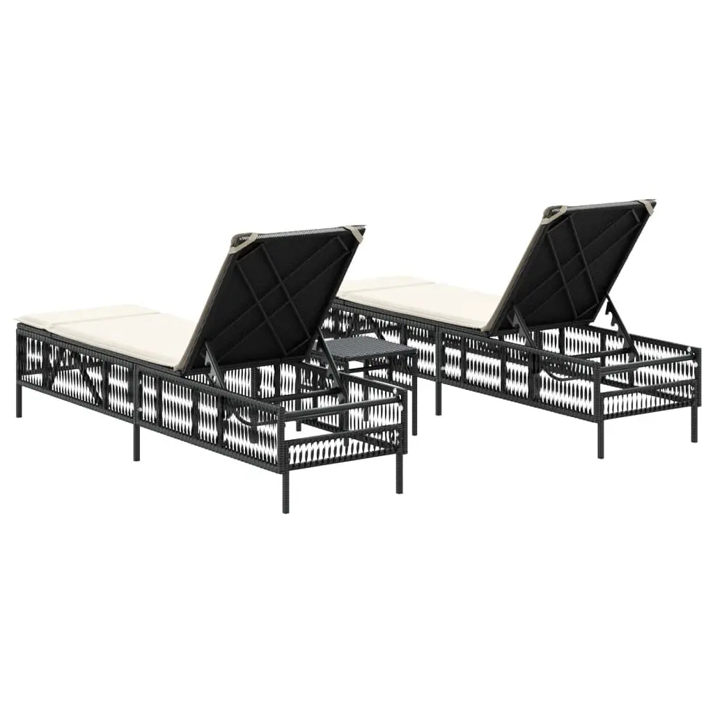 Sun Loungers PE Rattan Adjustable Backrest 2 pcs Black Outdoor Garden Furniture