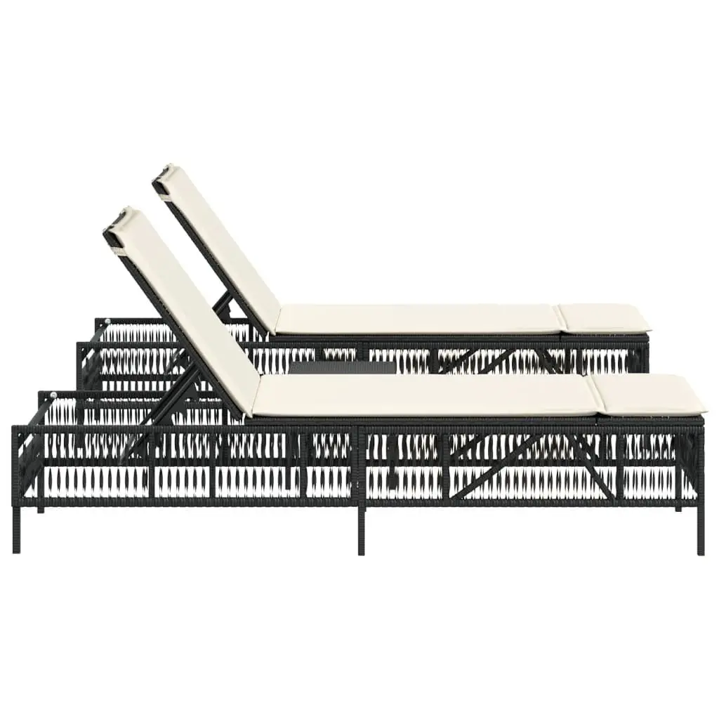 Sun Loungers PE Rattan Adjustable Backrest 2 pcs Black Outdoor Garden Furniture