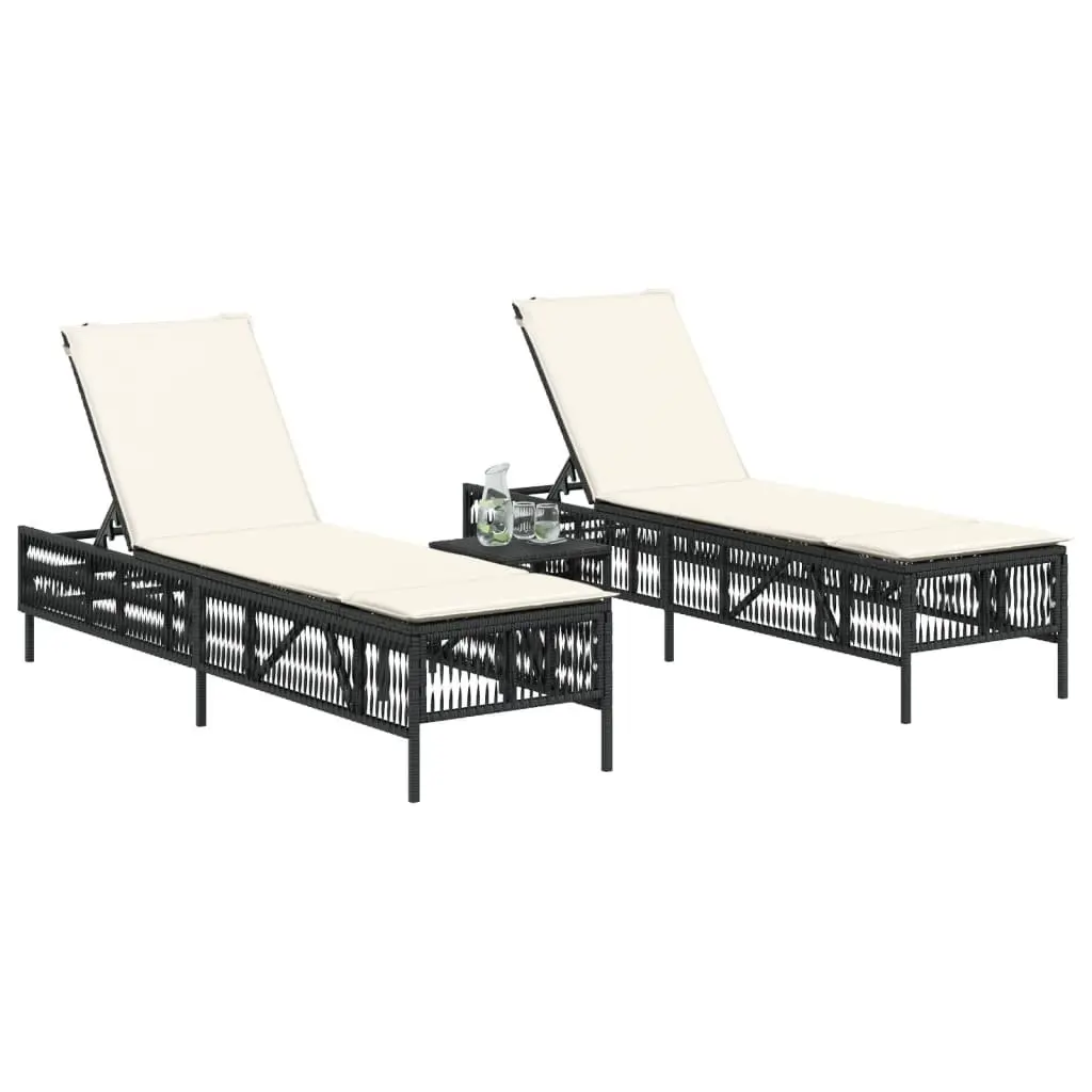 Sun Loungers PE Rattan Adjustable Backrest 2 pcs Black Outdoor Garden Furniture